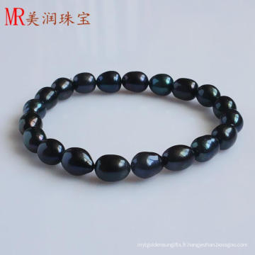 Bracelet élastique noir élastique 7-8mm Pearl Pearl (EB1556-2)